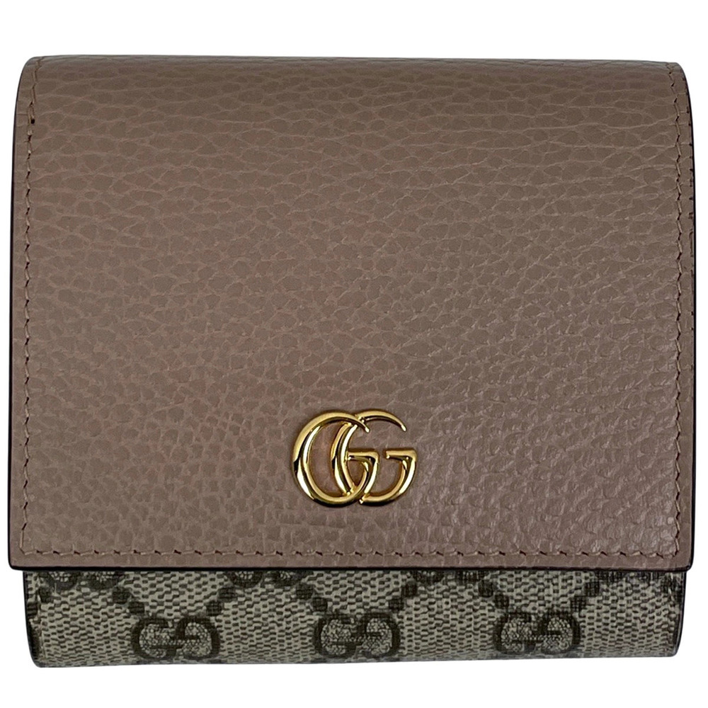 Gucci Double G Bicolor Wallet GG Marmont Bi fold Supreme Pink Beige Cream